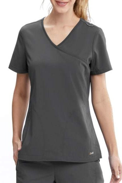 Motion by Barco Scrub Top Aria Mock Wrap in Pewter at Parker's Clothing and Shoes.