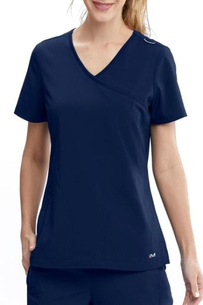 Motion by Barco Scrub Top Aria Mock Wrap in Navy at Parker's Clothing and Shoes.