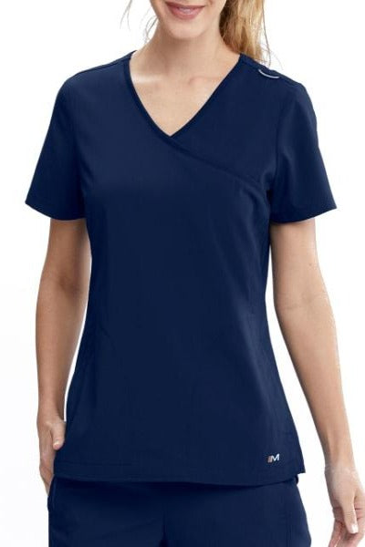 Motion by Barco Scrub Top Aria Mock Wrap in Navy at Parker's Clothing & Scrubs.