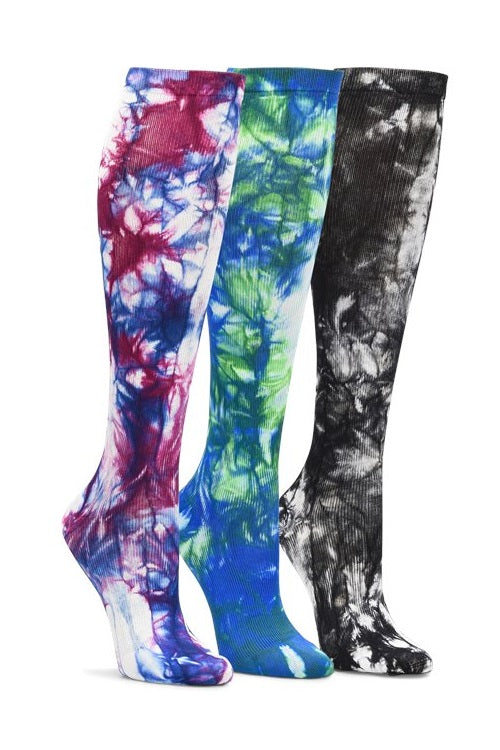 Nurse Mates Mild Compression Socks 3 Per Pack 12-14 mmHg at Parker's Clothing and Shoes. Pattern is Tie Dye.