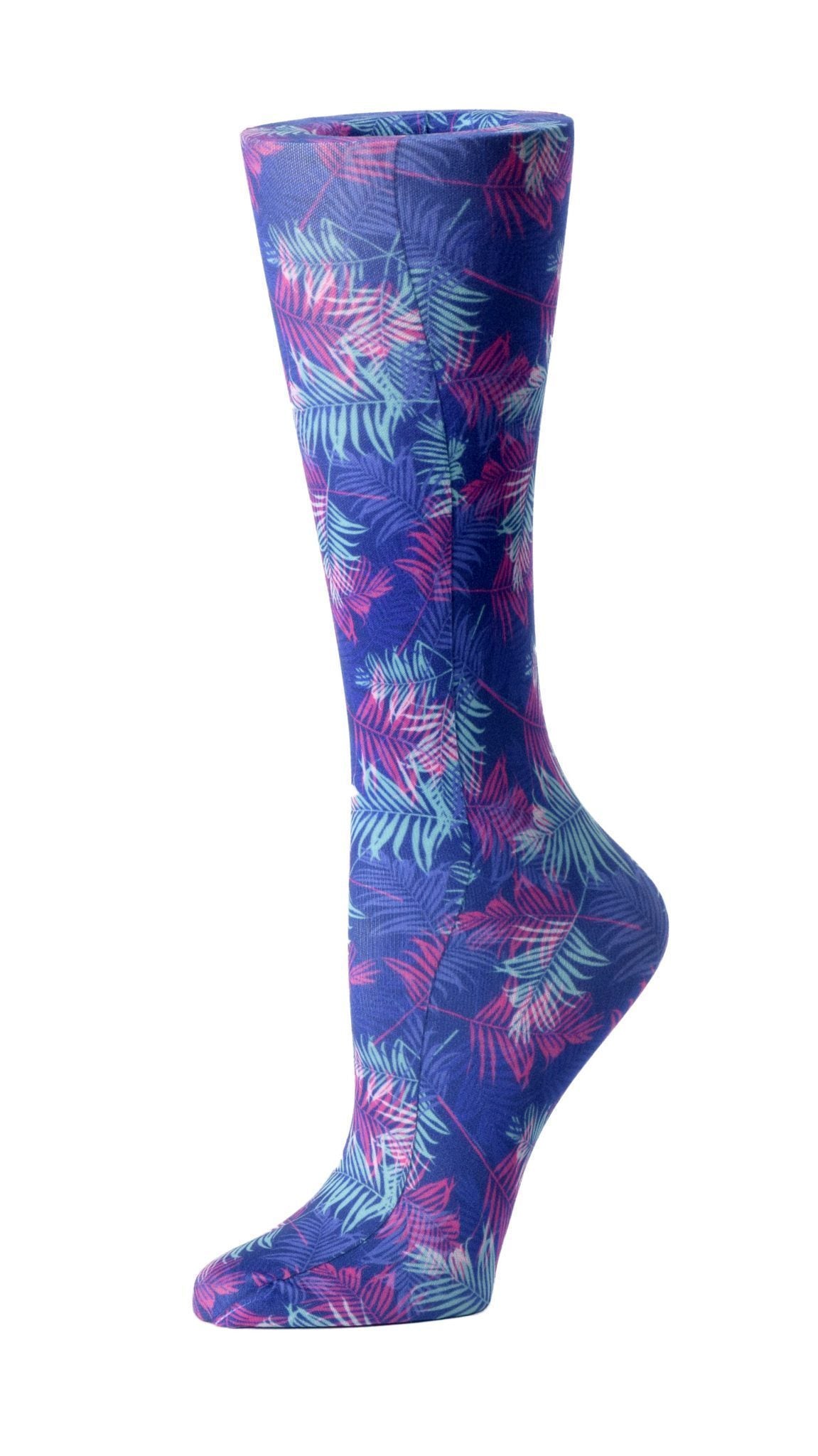 Cutieful Moderate Compression Socks 10-18 MMhg Wide Calf Knit Print Pattern Neon Tropics at Parker's Clothing and Shoes.