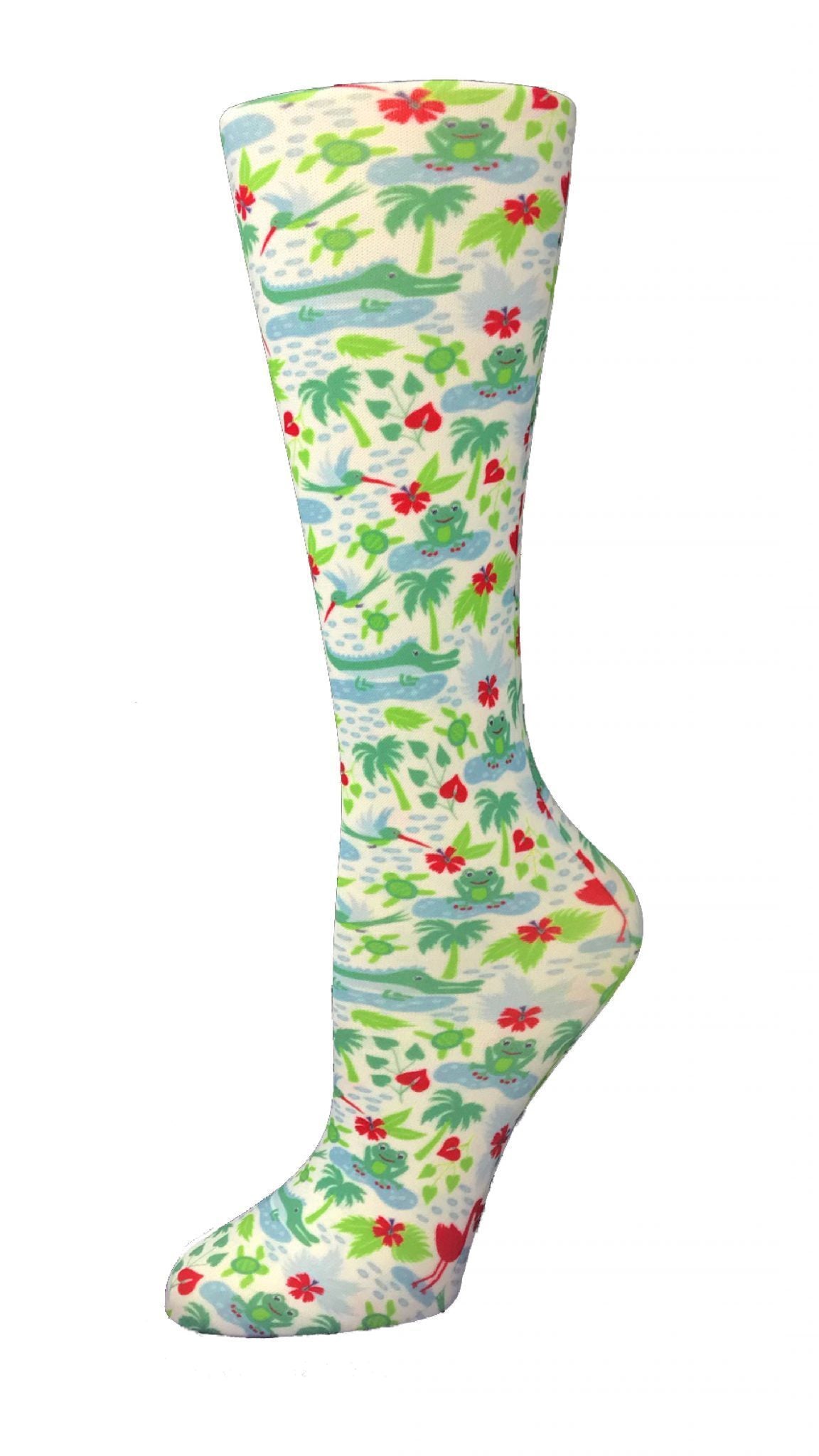 Cutieful Moderate Compression Socks 10-18 MMhg Wide Calf Knit Print Pattern Oasis at Parker's Clothing and Shoes.