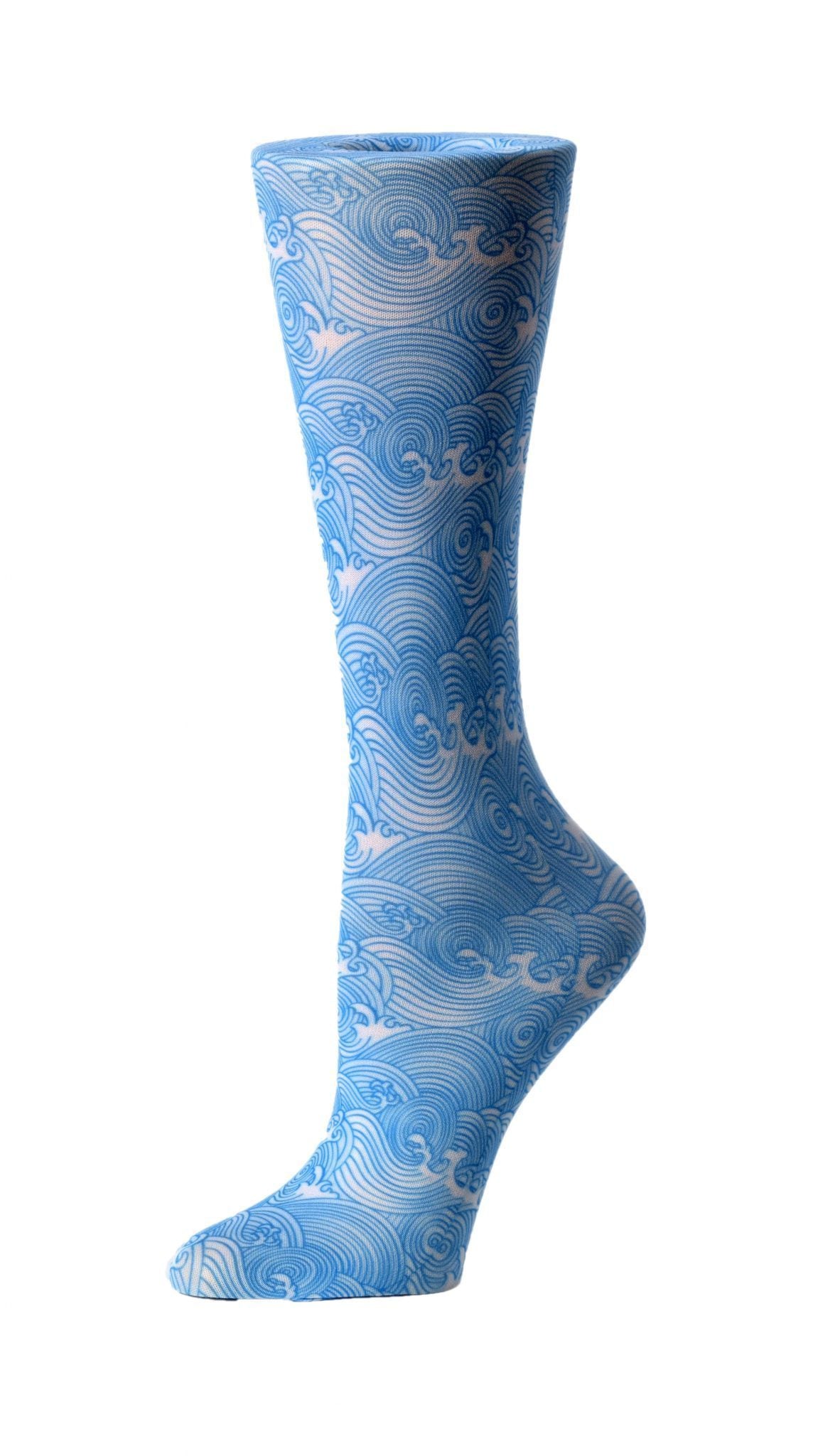 Cutieful Moderate Compression Socks 10-18 MMhg Wide Calf Knit Print Pattern Ocean Waves at Parker's Clothing and Shoes.