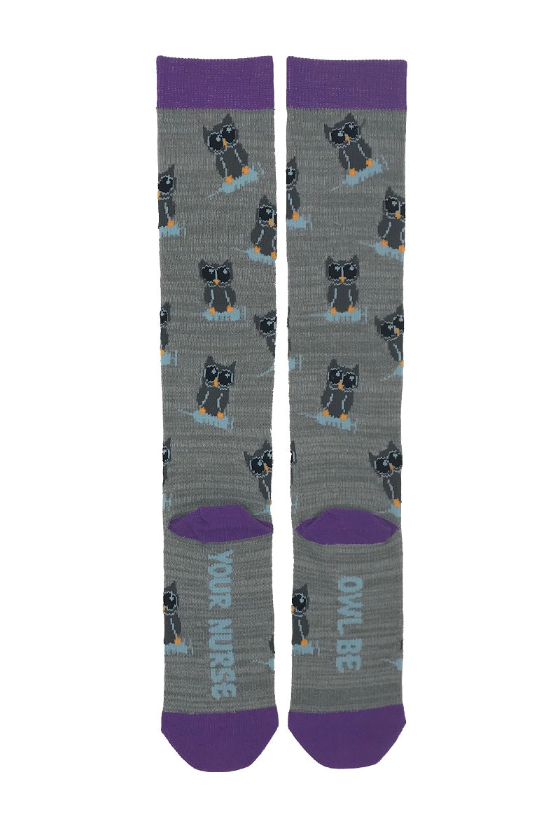 Cutieful Compression Socks Novelty patterns in 15-20 mmHG moderate compression at Parker's Clothing and Shoes. Pattern is Owl Be Your Nurse.