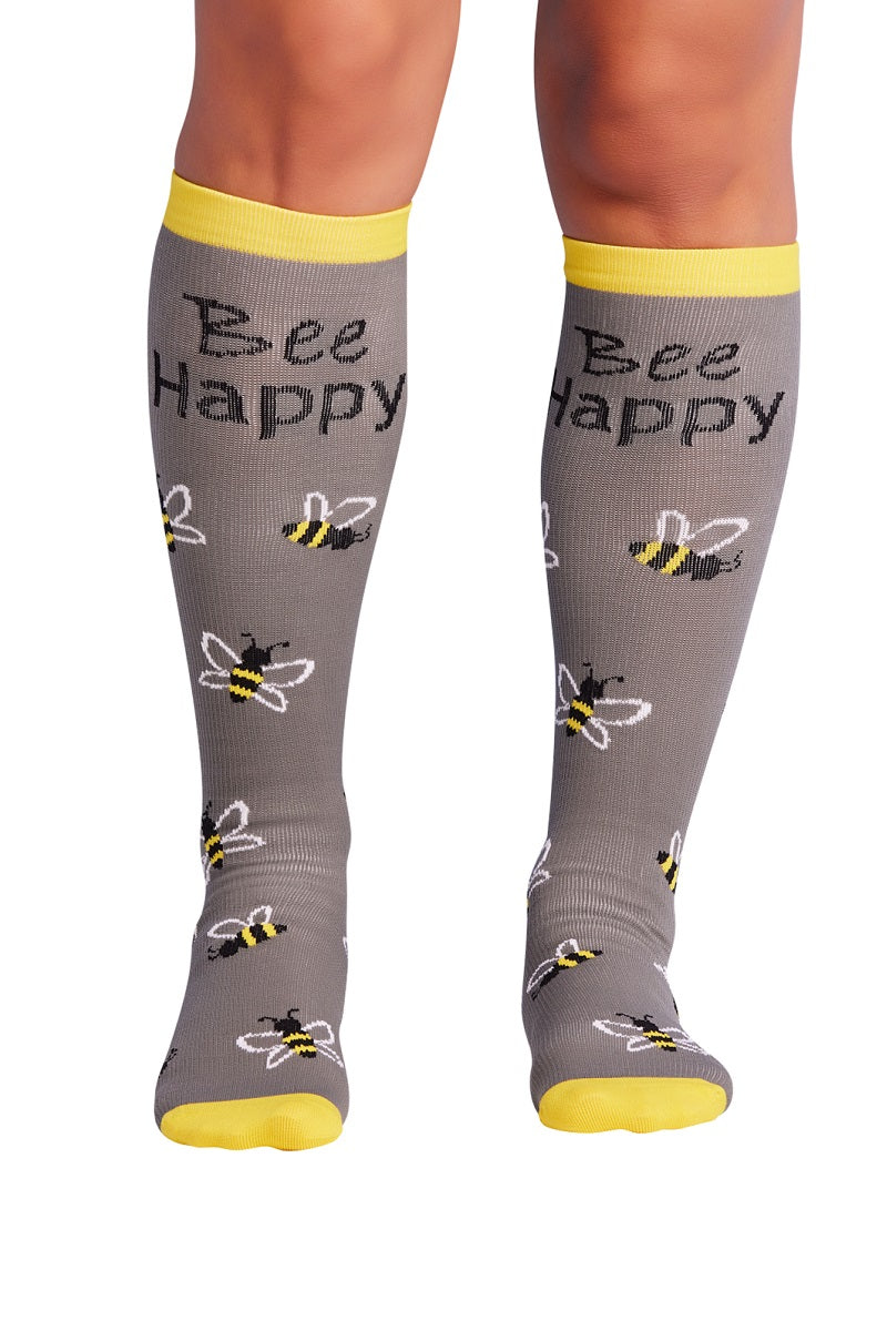 Cherokee Plus Print Support Mild Compression Socks Wide Calf 8-12 mmHg in pattern Bee Happy at Parker's Clothing and Shoes.