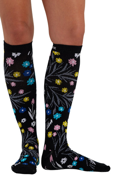 Cherokee Plus Print Support Mild Compression Socks Wide Calf 8-12 mmHg in pattern Breezy Buds at Parker's Clothing & Scrubs.