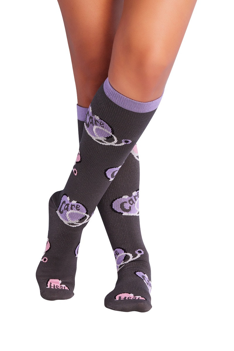 Cherokee Plus Print Support Mild Compression Socks Wide Calf 8-12 mmHg in pattern Heart Scopes at Parker's Clothing and Shoes.