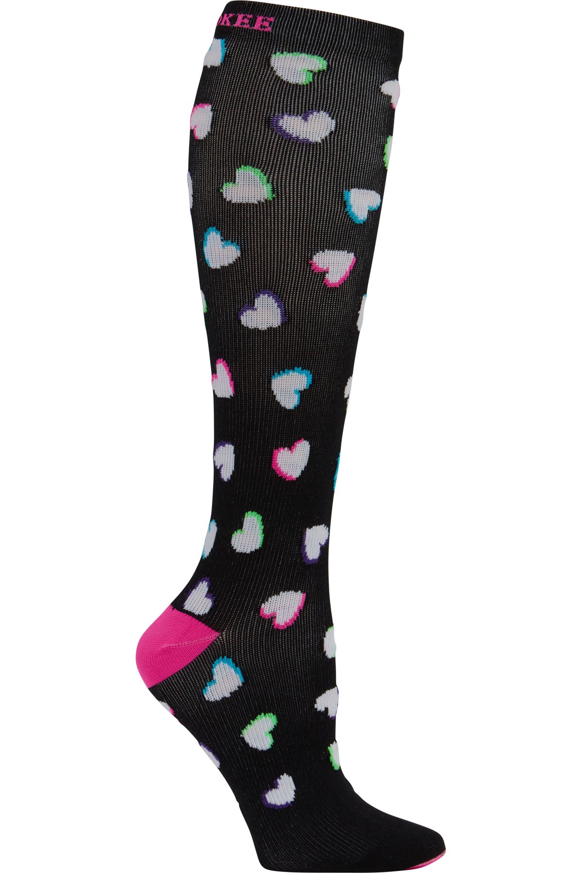 Cherokee Plus Print Support Mild Compression Socks Extra Wide Calf 10-15 mmHg Neon Hearts at Parker's Clothing and Shoes.
