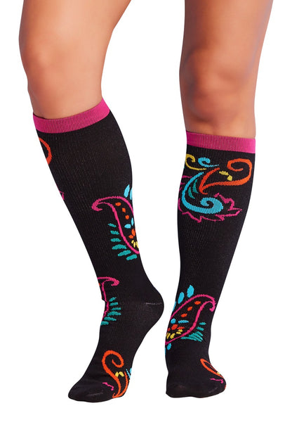 Cherokee Plus Print Support Mild Compression Socks Wide Calf 8-12 mmHg in pattern Perfect Paisley at Parker's Clothing & Scrubs.