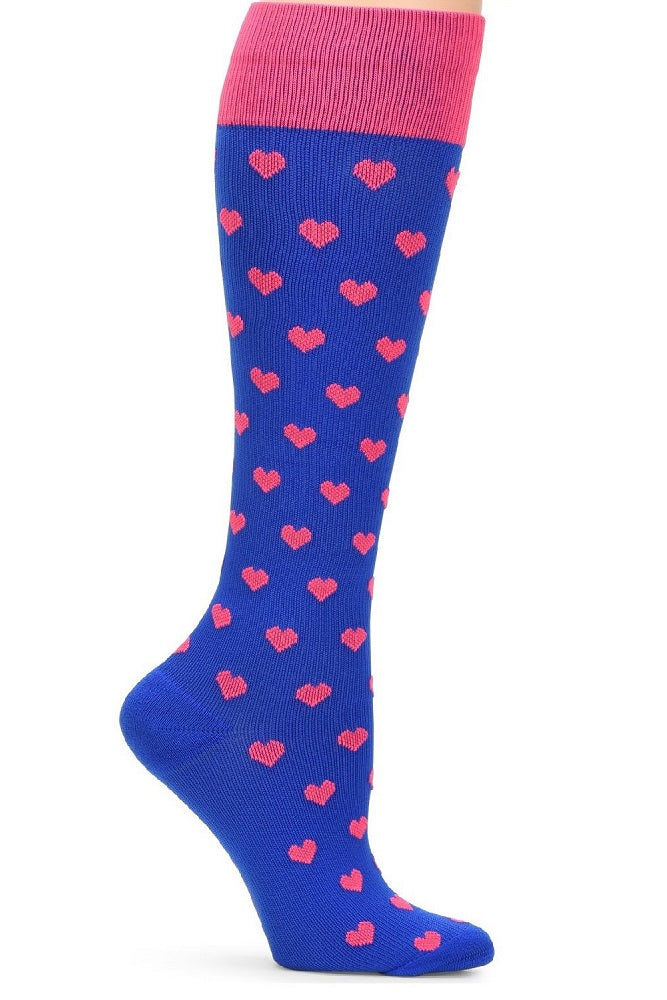 Nurse Mates Compression Socks 20-30 mmHg Firm Compression Royal with Pink Hearts at Parker's Clothing and Shoes.