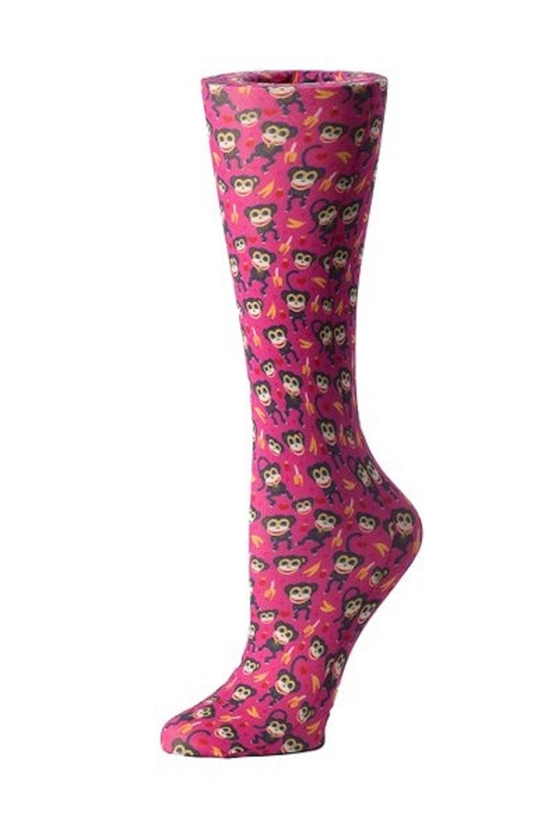 Cutieful Moderate Compression Socks 10-18 MMhg Wide Calf Knit Animal Print Pink Monkey at Parker's Clothing and Shoes.