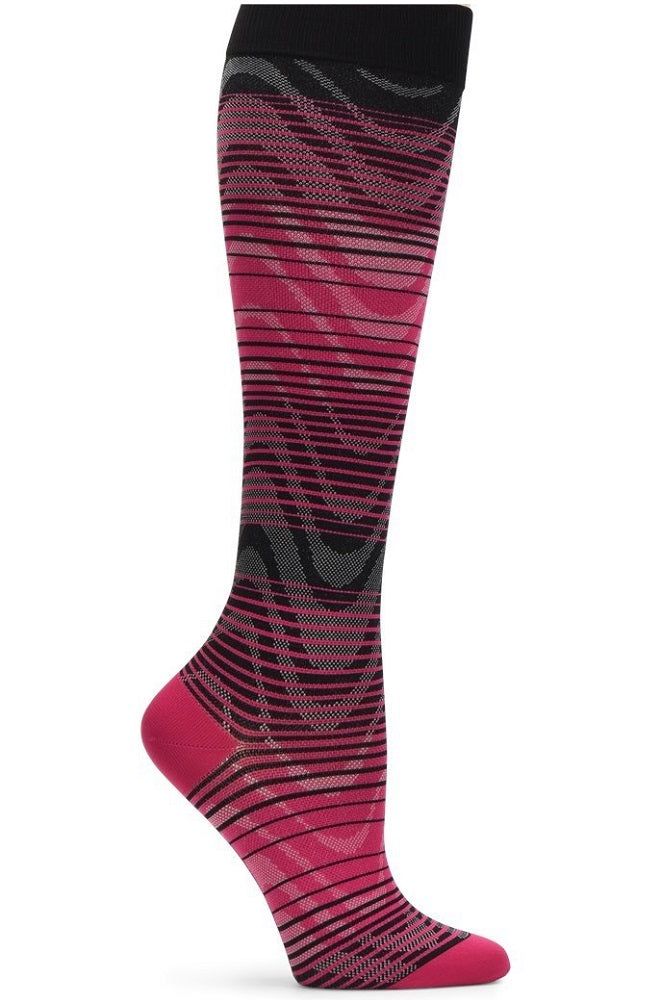 Nurse Mates Moderate Compression Socks Active 15-20 mmHg Pink Wave at Parker's Clothing and Shoes.