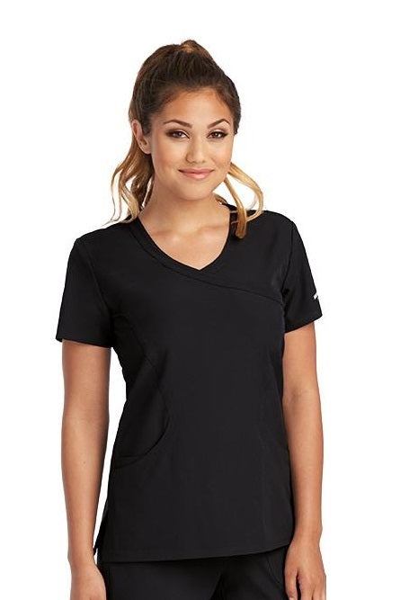 Skechers by Barco Scrub Top Reliance Mock Wrap in Black at Parker's Clothing and Shoes.
