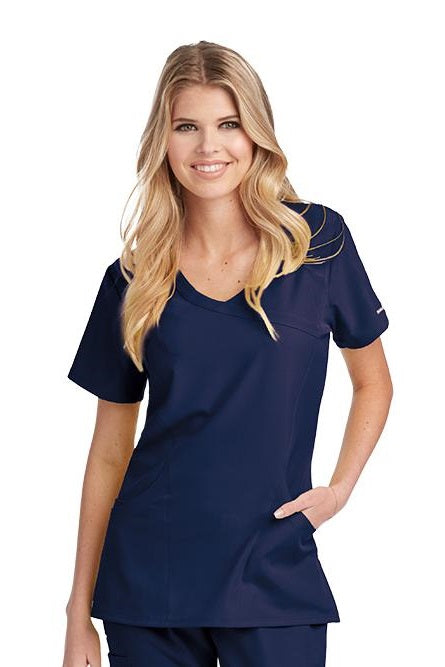 Skechers by Barco Scrub Top Reliance Mock Wrap in Navy at Parker's Clothing and Shoes.