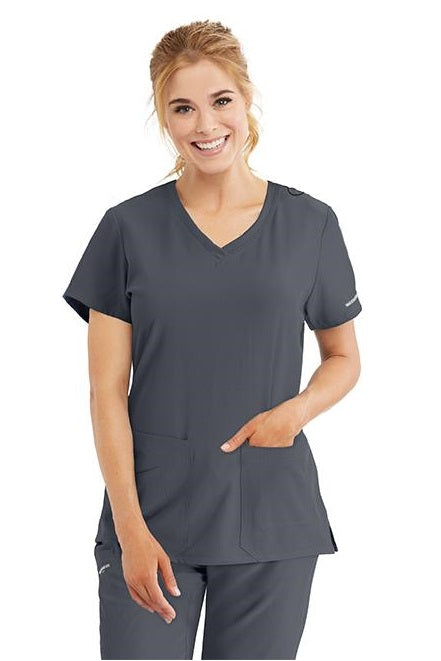 Skechers by Barco Scrub Top Focus V-Neck in Pewter at Parker's Clothing and Shoes.