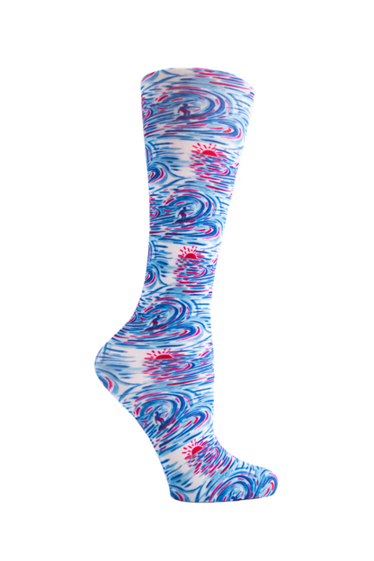Cutieful Moderate Compression Socks 10-18 mmHg Knit in Print Patterns Surf's Up at Parker's Clothing and Shoes.