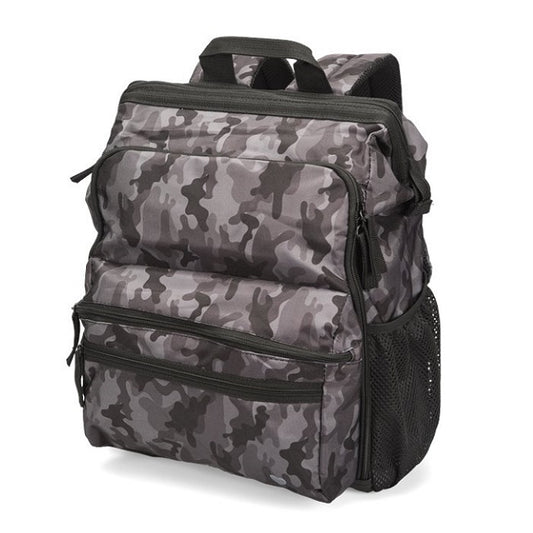 Nurse Mates Ultimate Nursing Backpack, grey camouflage pattern, professional medical backpack with multiple compartments, organized storage for nursing students and healthcare professionals, durable water-resistant material
