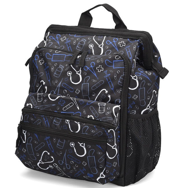 Nurse Mates Ultimate Nursing Backpack in Black Medical Patterns at Parker's Clothing and Shoes. The ultimate backpack for any student or traveling medical professional.