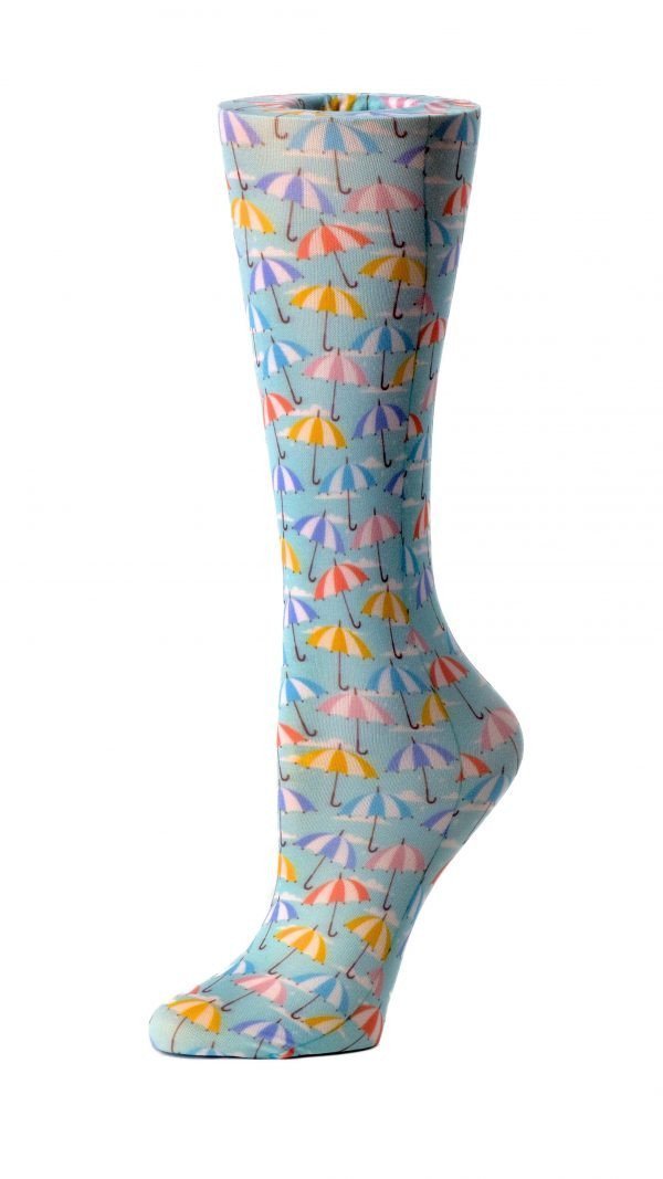 Cutieful Moderate Compression Socks 10-18 MMhg Wide Calf Knit Print Pattern Striped Umbrella at Parker's Clothing and Shoes.