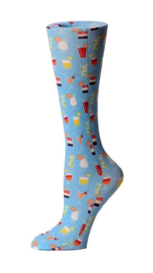 Cutieful Moderate Compression Socks 10-18 MMhg Wide Calf Knit Print Pattern Summer Drinks at Parker's Clothing and Shoes.