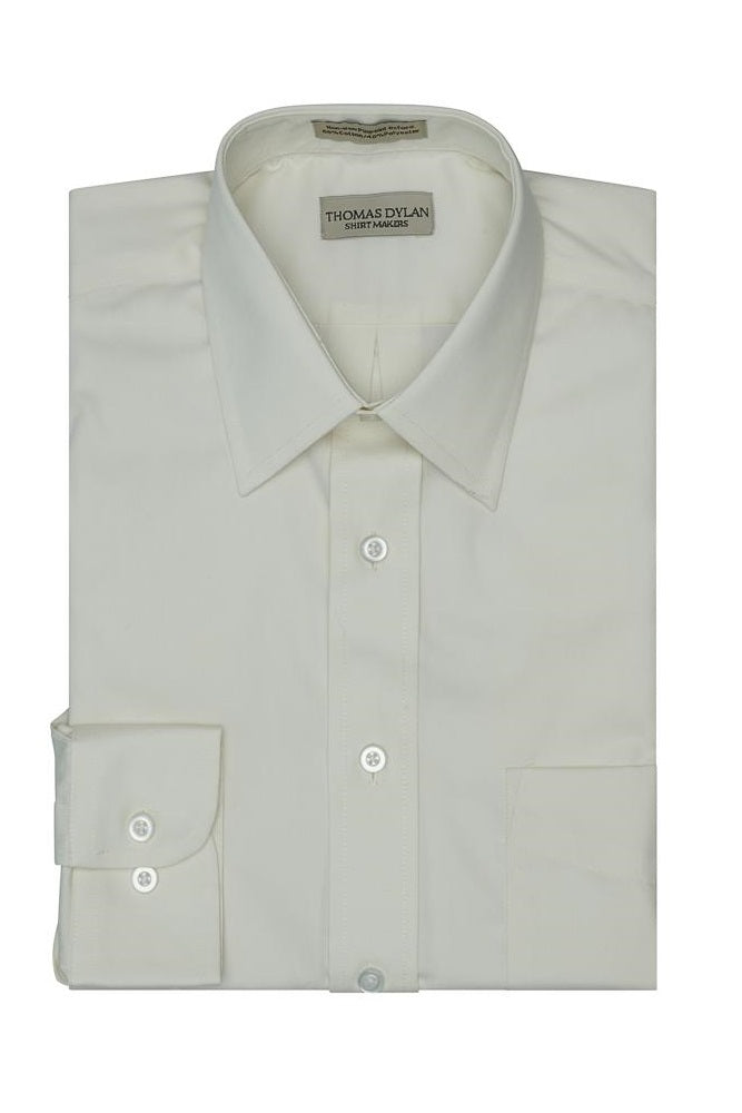 Thomas Dylan Dress Shirt Strechtech Spread Collar in Ecru at Parker's Clothing and Shoes.