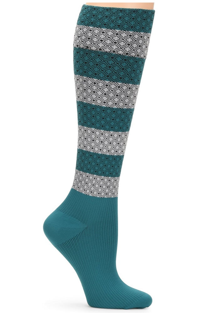 Nurse Mates Compression Socks 20-30 mmHg Firm Compression Turquoise Mini Diamond at Parker's Clothing and Shoes.