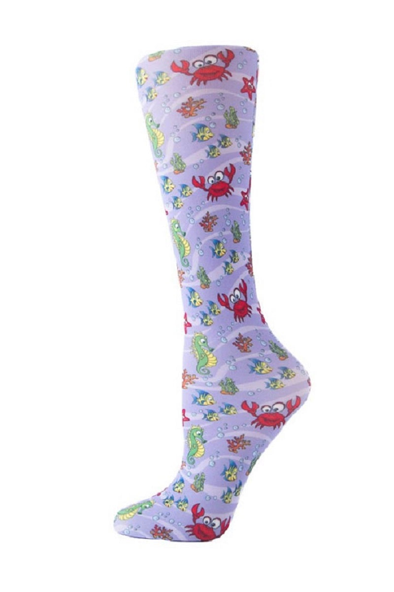 Cutieful Moderate Compression Socks 10-18 MMhg Wide Calf Knit Animal Print Under The Sea at Parker's Clothing and Shoes.
