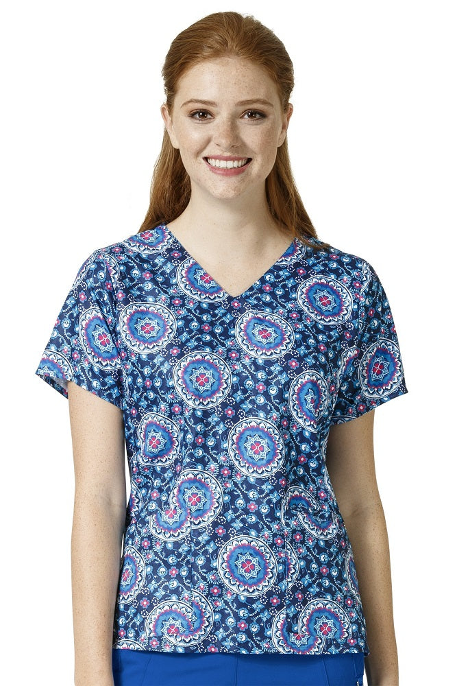 Vera Bradley Print Scrub Top V-neck in pattern Navy Medallion at Parker's Clothing and Shoes.