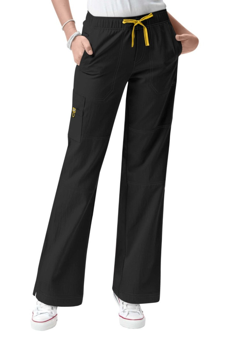 WonderWink Petite Scrub Pants Four-Stretch Sporty Cargo in Black at Parker's Clothing and Shoes.