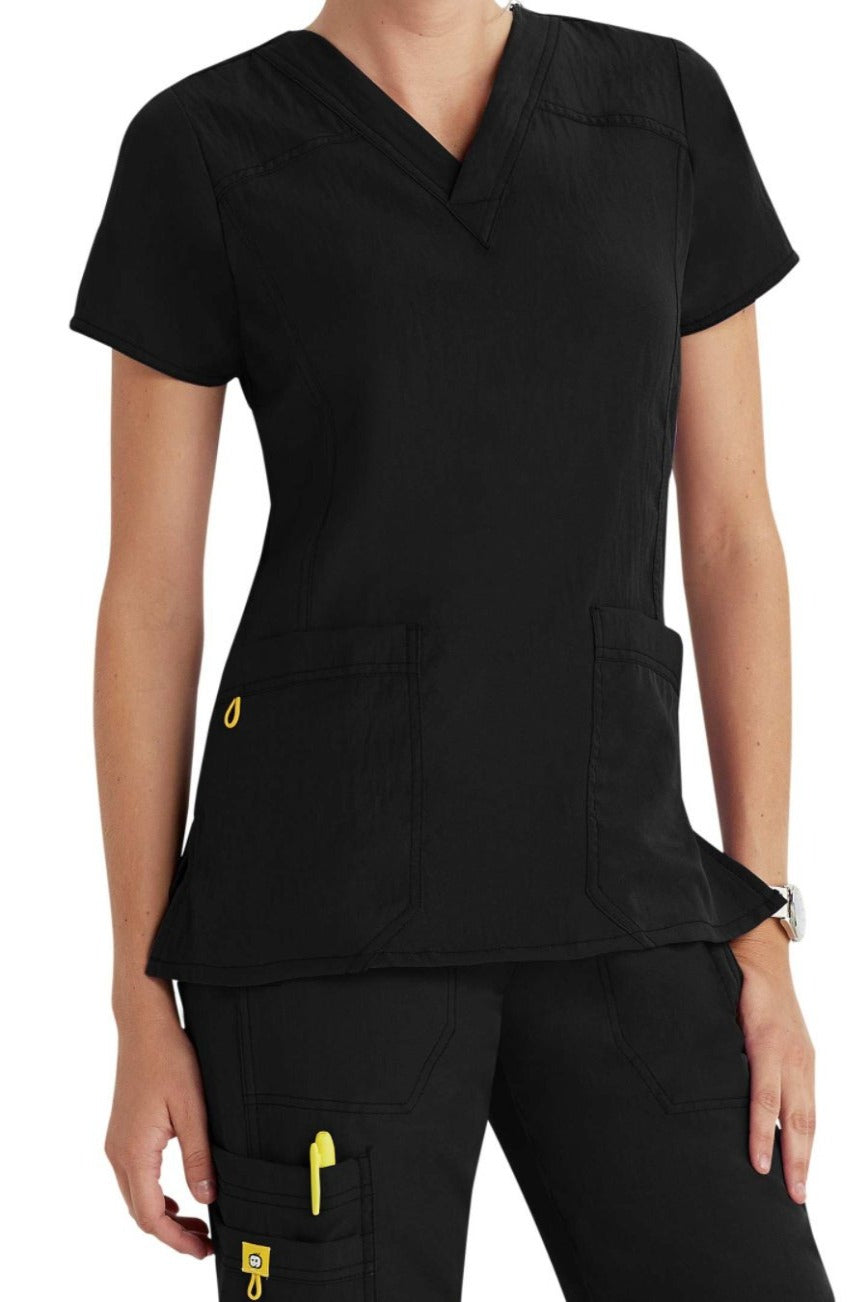 WonderWink Scrub Top Four-Stretch Sporty V-Neck in Black at Parker's Clothing and Shoes.