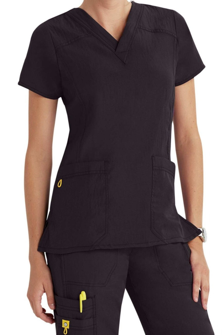WonderWink Scrub Top Four-Stretch Sporty V-Neck in Graphite at Parker's Clothing and Shoes.