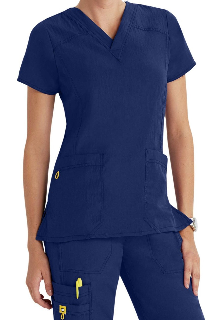 WonderWink Scrub Top Four-Stretch Sporty V-Neck in Navy at Parker's Clothing and Shoes.