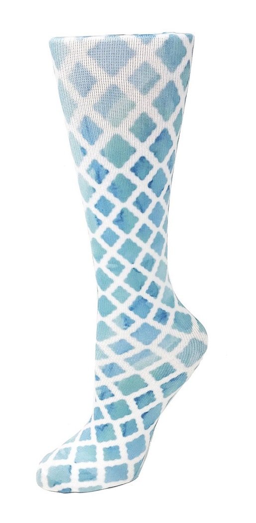 Cutieful Moderate Compression Socks 10-18 MMhg Wide Calf Knit Print Pattern Watercolor Lattice at Parker's Clothing and Shoes.
