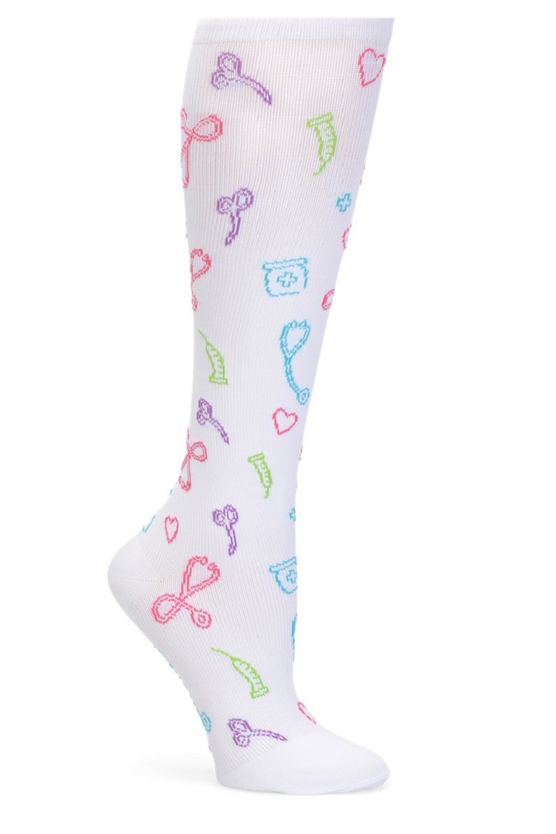 Nurse Mates Plus Size Compression Socks Wide Calf 12-14 mmHg at Parker's Clothing and Shoes. Plus size womens compression socks. Compression socks for nursing. Medical compression socks. White Symbols