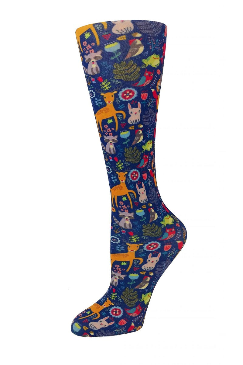 Cutieful Moderate Compression Socks 10-18 MMhg Wide Calf Knit Animal Print Woodland Creatures at Parker's Clothing and Shoes.