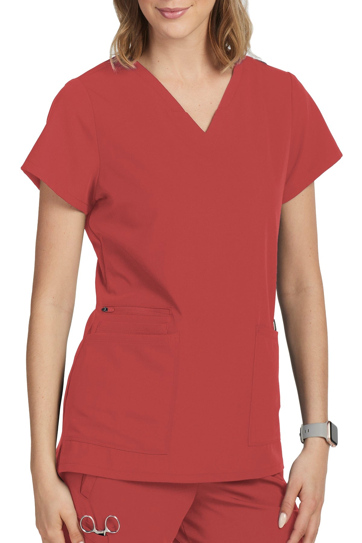 Barco Unify Scrub Top Purpose V-Neck in Dusty Red at Parker's Clothing and Shoes.