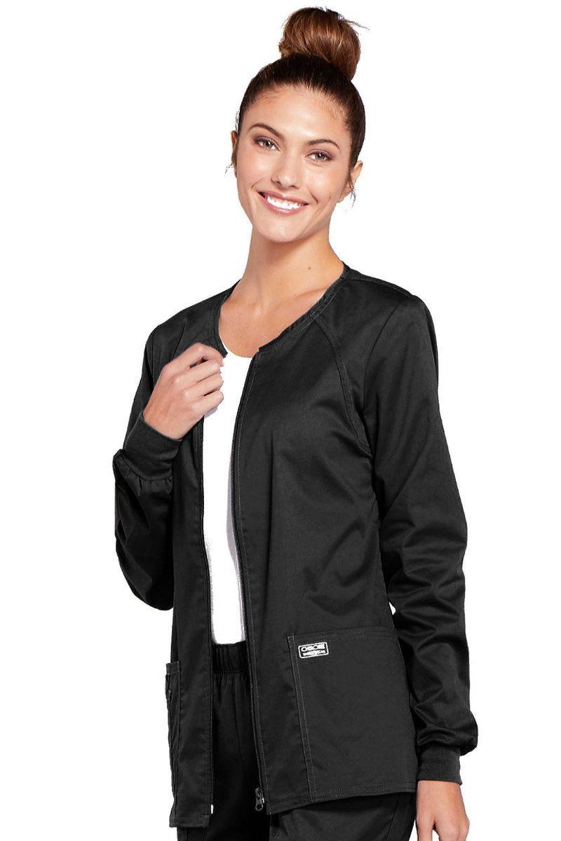 Cherokee Core Stretch Scrub Jacket Zip Front 4315 in Black