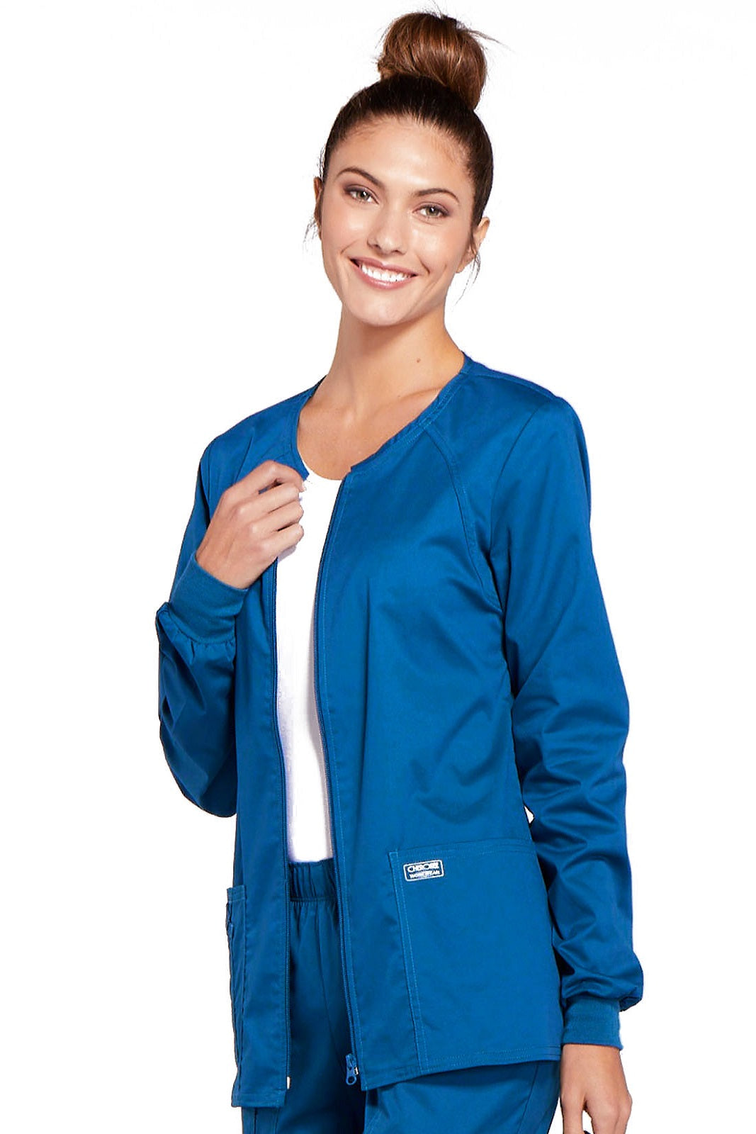 Cherokee Core Stretch Scrub Jacket Zip Front 4315 in Royal blue