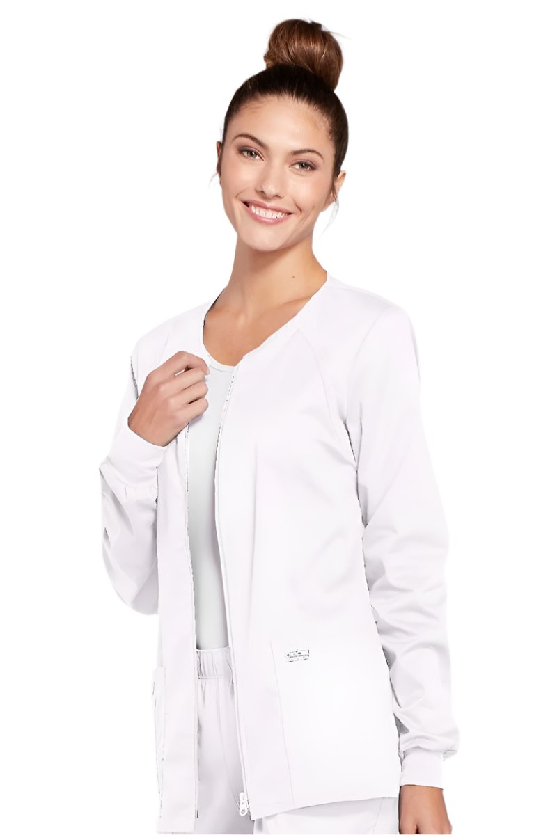 Cherokee Core Stretch Scrub Jacket Zip Front 4315 in White
