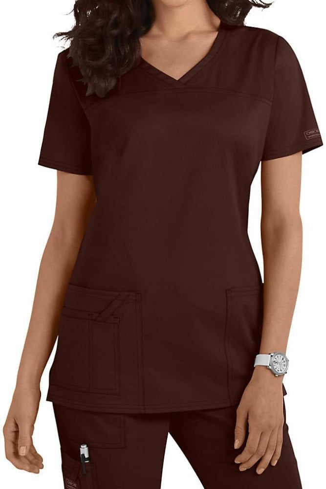 Cherokee Scrub Top Core Stretch V Neck 4727 in Chocolate