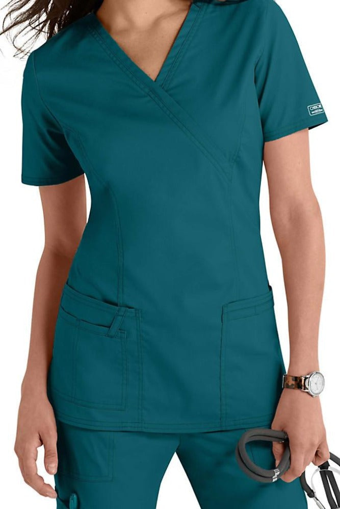 Cherokee Scrub Top Core Stretch Mock Wrap 4728 in Caribbean Blue