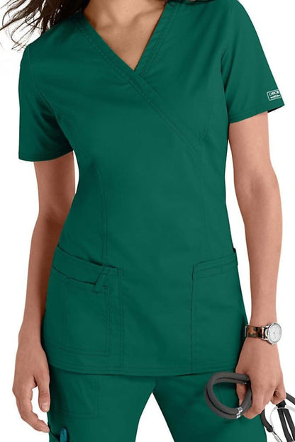 Cherokee Scrub Top Core Stretch Mock Wrap 4728 in Hunter green