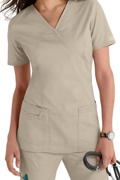 Cherokee Scrub Top Core Stretch Mock Wrap 4728 in Khaki