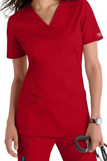 Cherokee Scrub Top Core Stretch Mock Wrap 4728 in Red