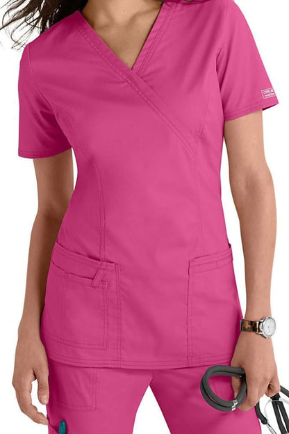 Cherokee Scrub Top Core Stretch Mock Wrap 4728 in Shocking Pink