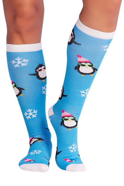 Cherokee Print Support Mild Compression Socks 8-12 mmHg in pattern Cool Penguins