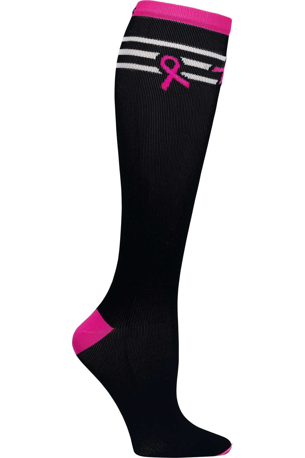 Cherokee Plus Size Print Support Mild Compression Socks Wide Calf 8-12 mmHg Breast Cancer Awareness Baseball Stripes