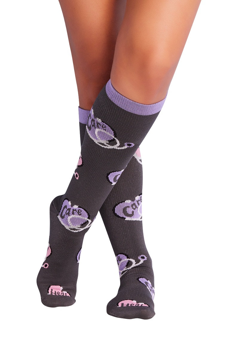 Cherokee Plus Print Support Mild Compression Socks Wide Calf 8-12 mmHg in pattern Heart Scopes