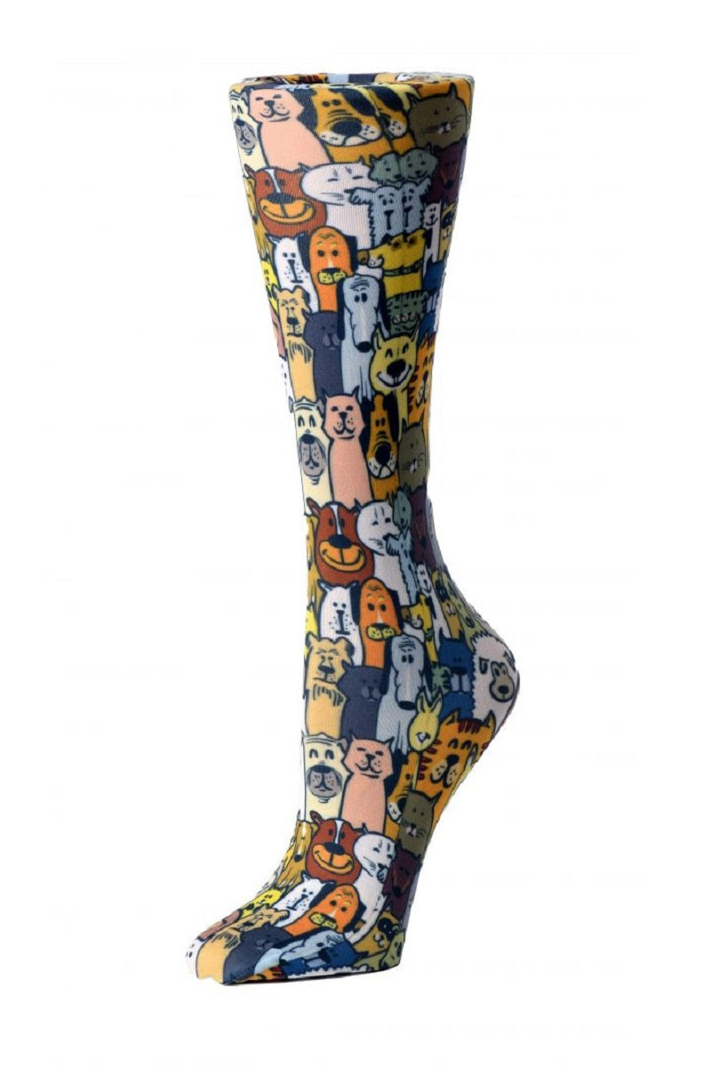 Women's knee-high compression socks in Dapper Dogs print - Cutieful 10-18 mmHg moderate graduated compression for nurses and healthcare workers.