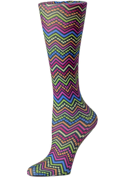 Women's knee-high compression socks in Izzy Hearts print - Cutieful 10-18 mmHg moderate graduated compression for nurses and healthcare workers.